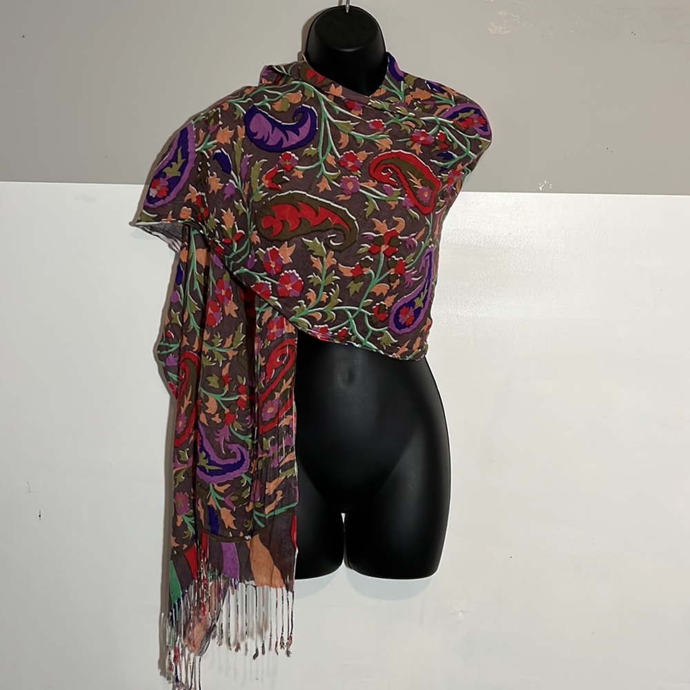 Beautiful Batik Cotton Floral Print Fringe Scarf